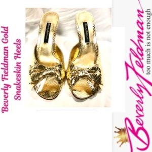 Beverly Fieldman Gold Snake Skin Heels